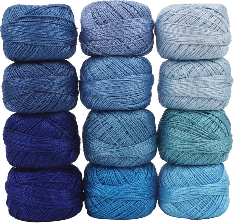 AMOHilos Size 8 Double Mercerized Egyptian Long Staple Cotton Pearl Thread 12 Gradient Colors per Box 5 Grams Ball Rainbow Color Embroidery Thread for Crochet Cross Stitch Hand Embroidery (12I) - Image 1